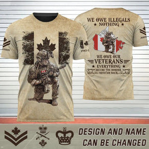 Personalized Canadian Veteran We Owe Illegals Nothing We Owe Our Veterans Everything Secure The Border Send'em Back T-shirt 3D Printed AHHN241770