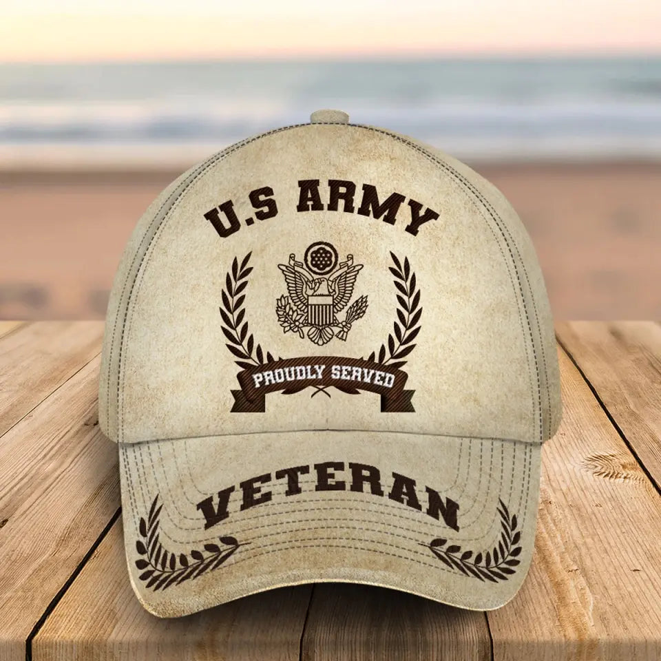 Personalized US Army Veteran Proudly Served Custom Name, Rank & Service Time Cap 3D Printed AHVQ241765