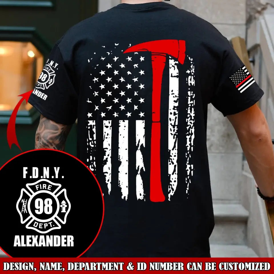 Personalized US Firefighter Department US Flag Custom Name & ID T-shirt Printed AHVQ241774