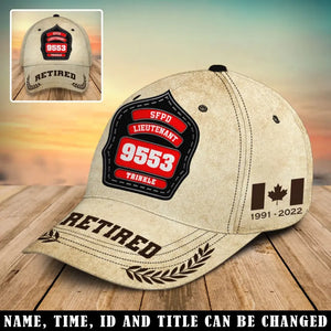 Personalized Retired Canadian Firefighter ID & Department Canada Flag 3D Cap Printed AHVA241788