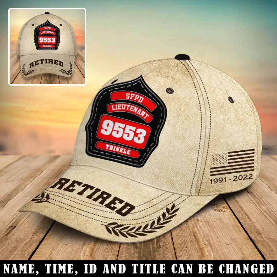 Personalized Retired US Firefighter ID & Department US Flag 3D Cap Printed AHVA241788