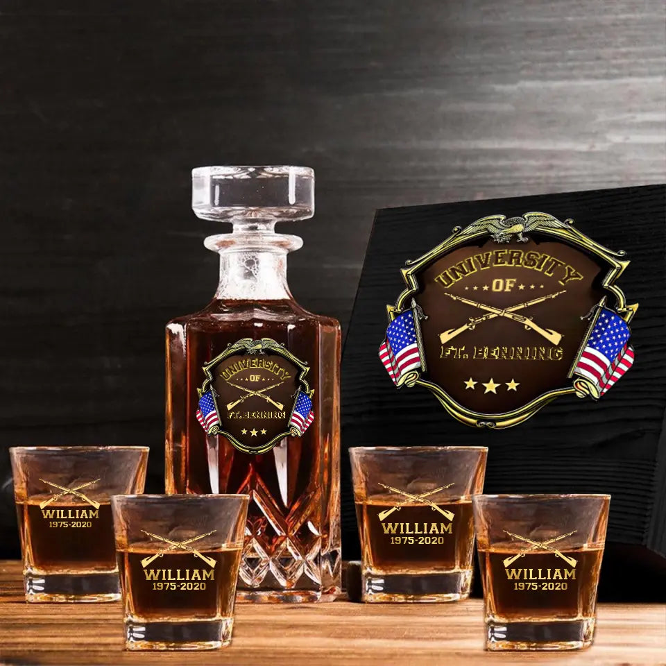 Personalized University US Army Veteran Custom Name & Time Decanter Set With Glasses Printed AHVA251789