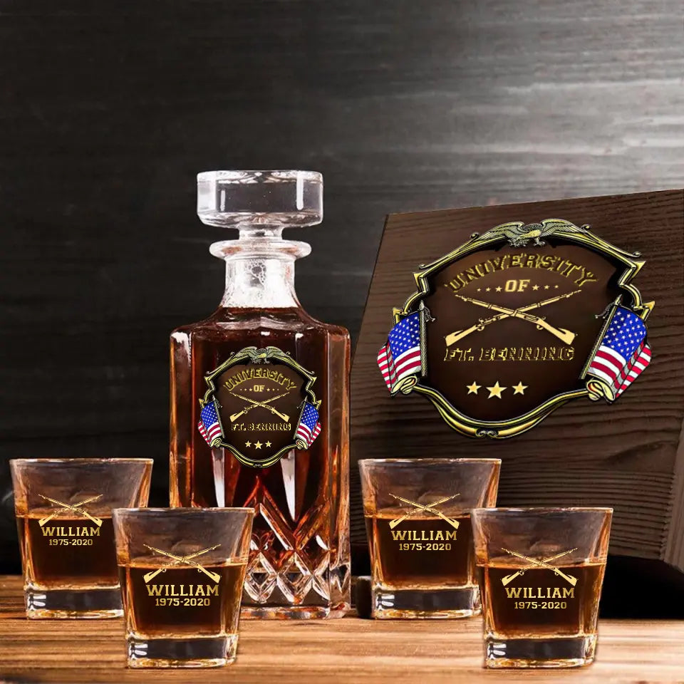 Personalized University US Army Veteran Custom Name & Time Decanter Set With Glasses Printed AHVA251789