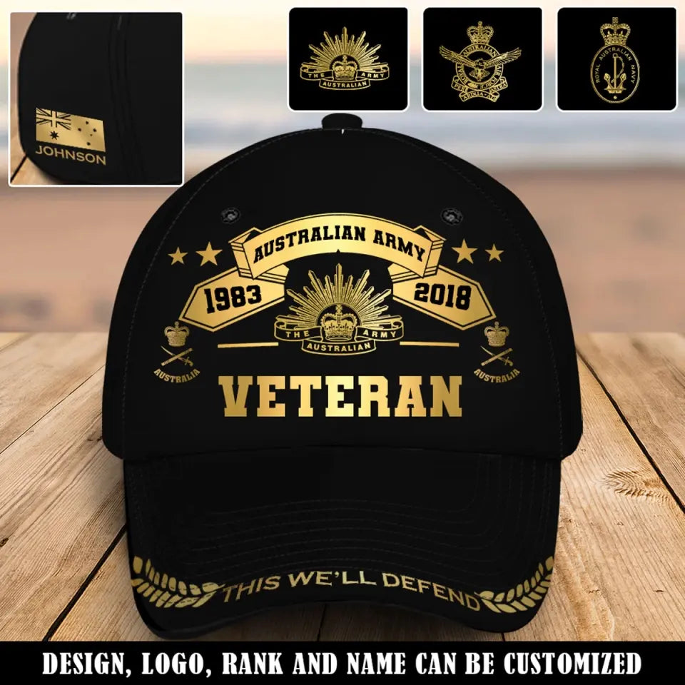 Personalized This We'll Defend Australian Army Veteran Logo & Rank Cap 3D Printed QTVQ241792