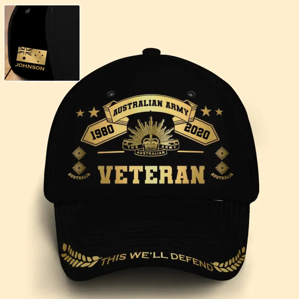 Personalized This We'll Defend Australian Army Veteran Logo & Rank Cap 3D Printed QTVQ241792