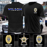 Personalized US Police Badge & Service Time Custom Name Blue Line Retired Police Officer T-shirt Printed KVH241793