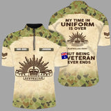 Personalized My Time In Uniform Is Over Australian Army But Being A Veteran Never Ends Half Turtleneck Short Sleeve Polo Printed AHVQ241715