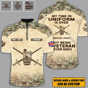 Personalized My Time In Uniform Is Over British Army But Being A Veteran Never Ends Half Turtleneck Short Sleeve Polo Printed AHVQ241715