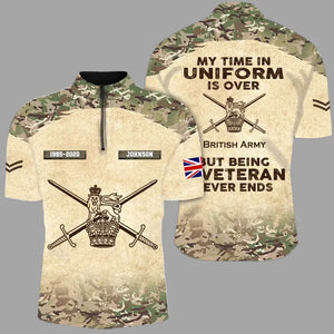 Personalized My Time In Uniform Is Over British Army But Being A Veteran Never Ends Half Turtleneck Short Sleeve Polo Printed AHVQ241715