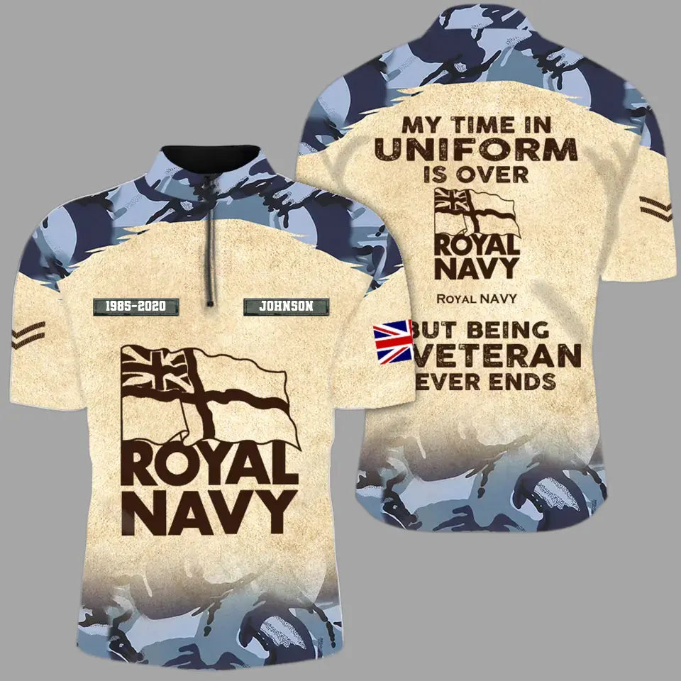 Personalized My Time In Uniform Is Over British Army But Being A Veteran Never Ends Half Turtleneck Short Sleeve Polo Printed AHVQ241715