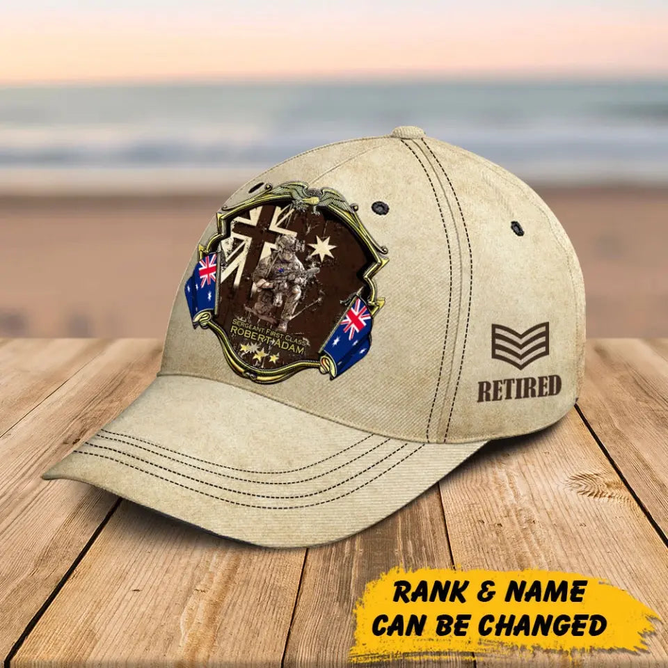 Personalized Australian Army Veteran Custom Rank, Name & Service Time Cap 3D Printed AHHN241513