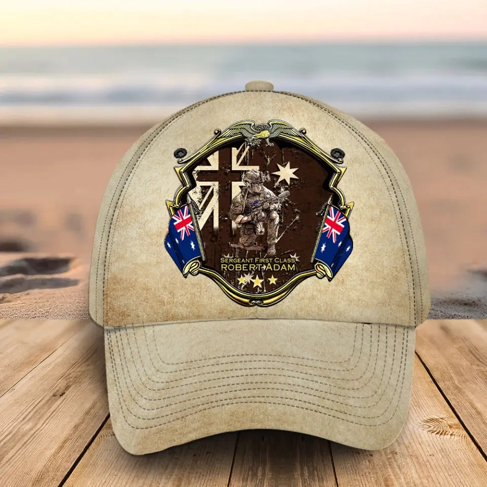 Personalized Australian Army Veteran Custom Rank, Name & Service Time Cap 3D Printed AHHN241513