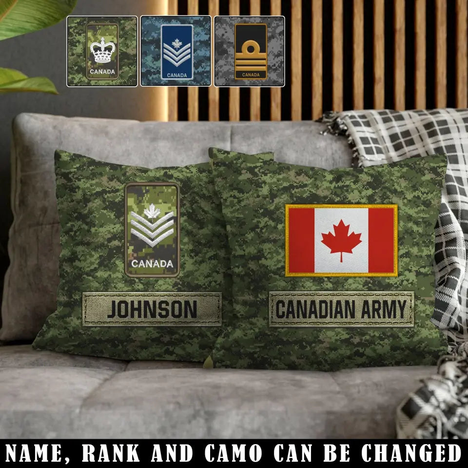 Personalized Canadian Veteran Camo Custom Rank & Name Pillow Printed AHVA241808