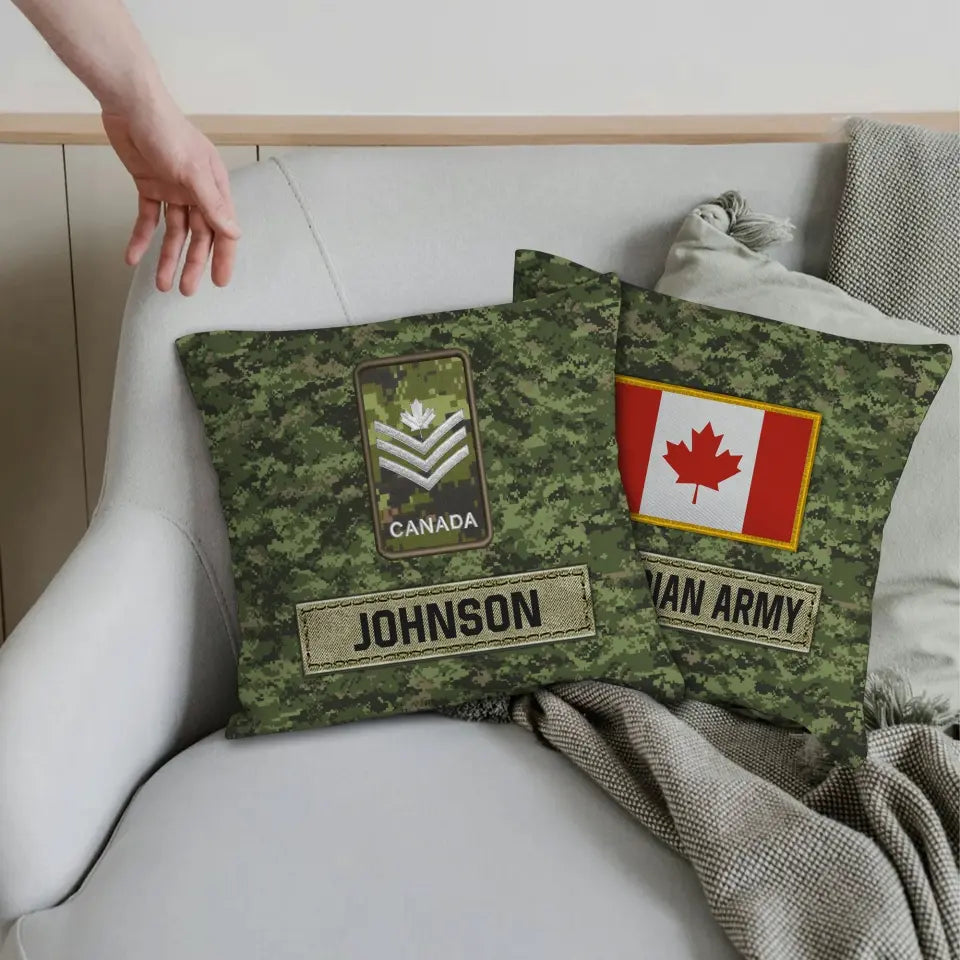 Personalized Canadian Veteran Camo Custom Rank & Name Pillow Printed AHVA241808