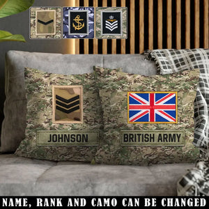 Personalized British Veteran Camo Custom Rank & Name Pillow Printed AHVA241808