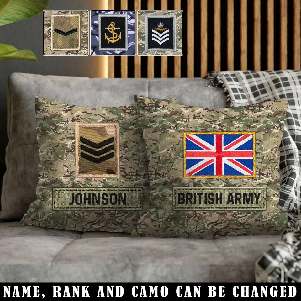 Personalized British Veteran Camo Custom Rank & Name Pillow Printed AHVA241808