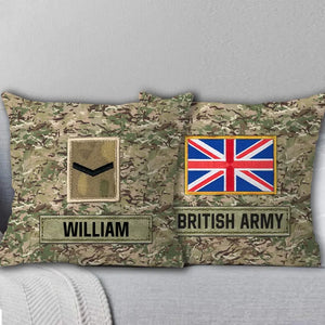Personalized British Veteran Camo Custom Rank & Name Pillow Printed AHVA241808
