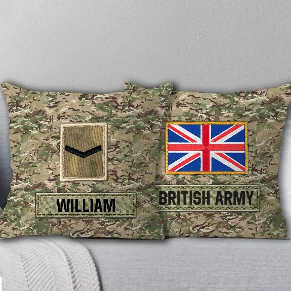 Personalized British Veteran Camo Custom Rank & Name Pillow Printed AHVA241808