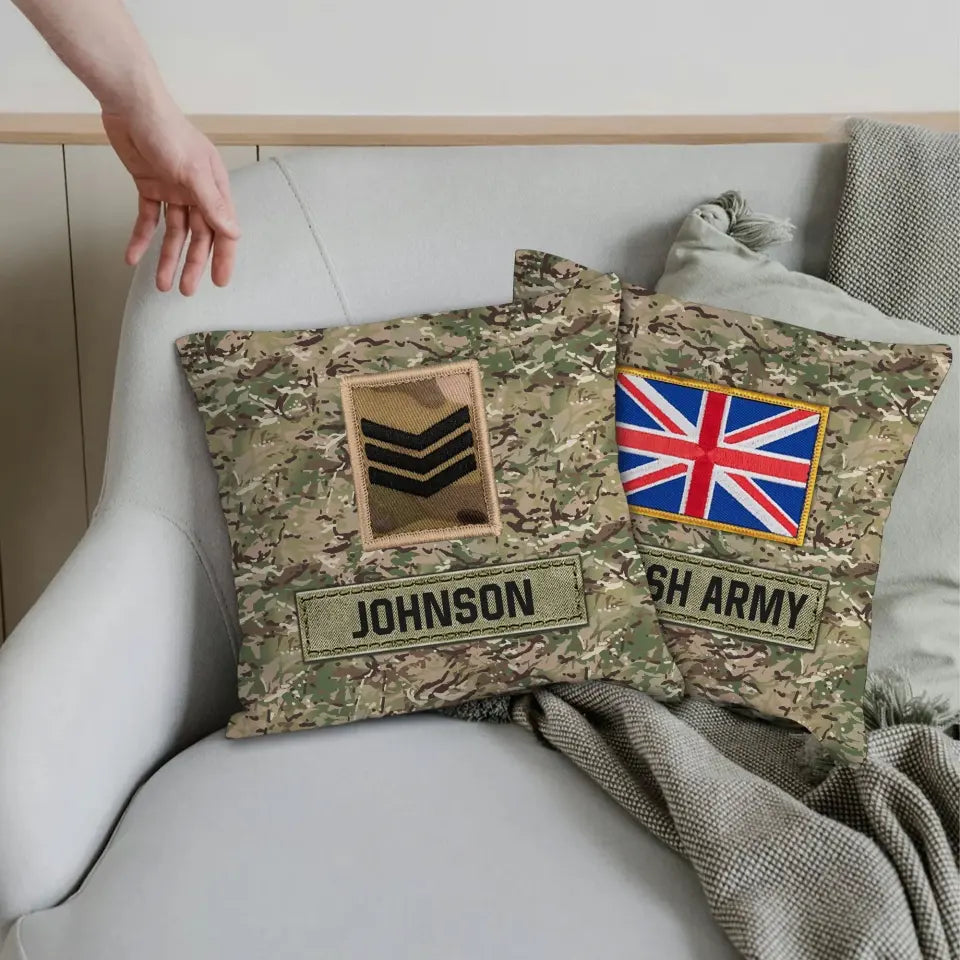 Personalized British Veteran Camo Custom Rank & Name Pillow Printed AHVA241808