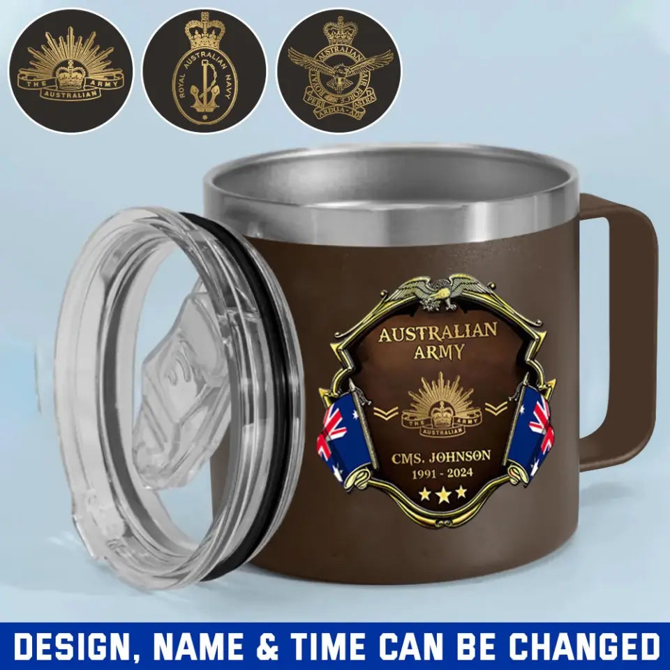 Personalized Australian Army Veteran Rank Gold & Service Time Coffee Cup 2D Printed AHHN241815