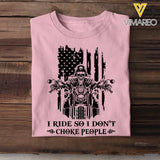 Personalized I Ride So I Don't Choke People Skull Motorbiker US Flag T-shirt Printed QTHN241824