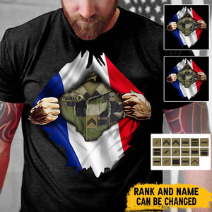 Personalized French Veteran Rank Camo French Flag T-shirt Printed LVA241823