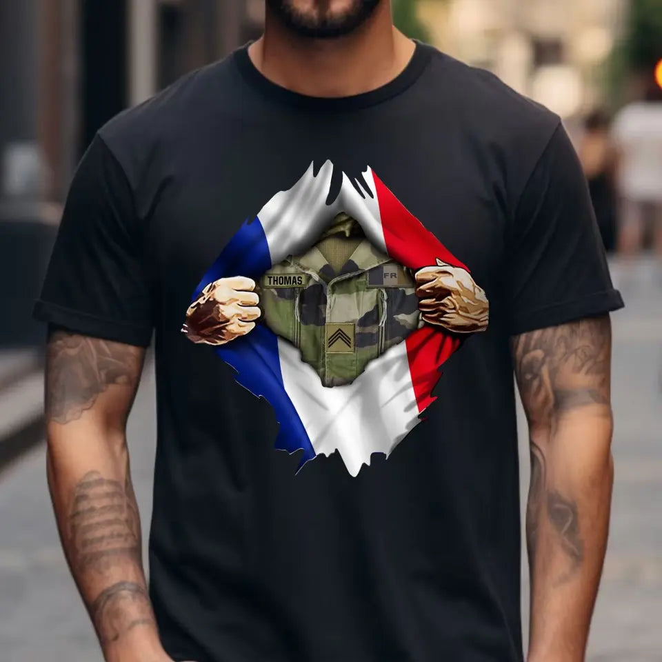 Personalized French Veteran Rank Camo French Flag T-shirt Printed LVA241823