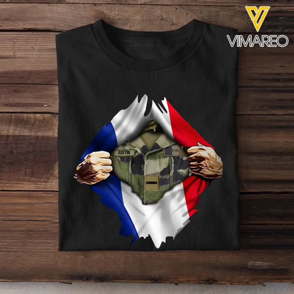 Personalized French Veteran Rank Camo French Flag T-shirt Printed LVA241823