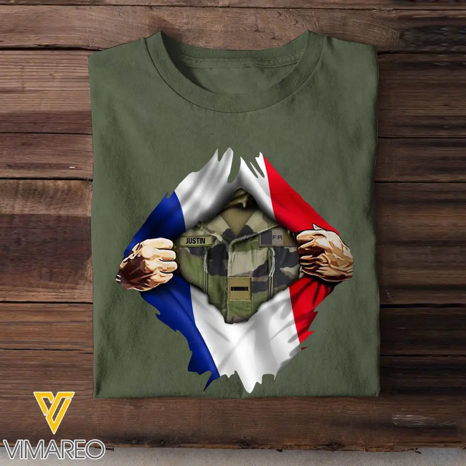 Personalized French Veteran Rank Camo French Flag T-shirt Printed LVA241823