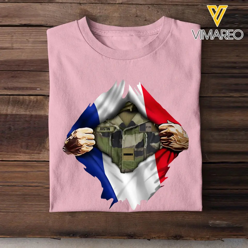 Personalized French Veteran Rank Camo French Flag T-shirt Printed LVA241823