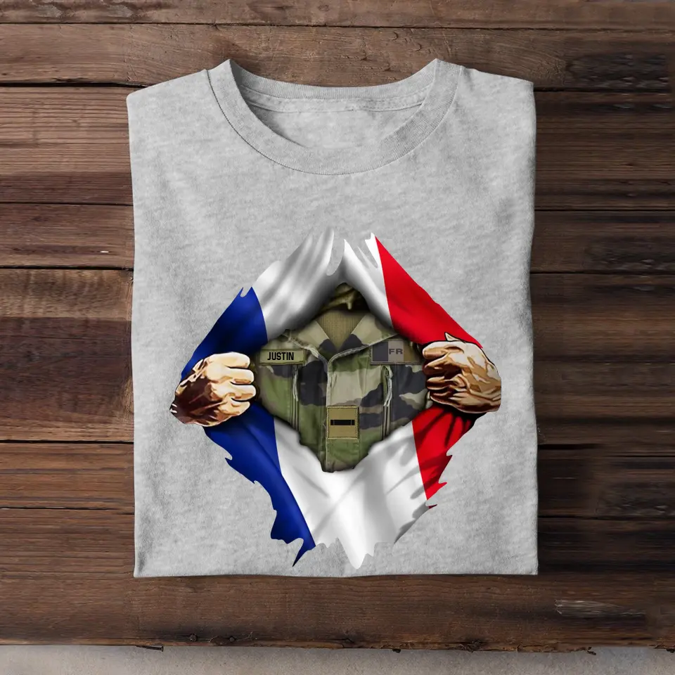 Personalized French Veteran Rank Camo French Flag T-shirt Printed LVA241823