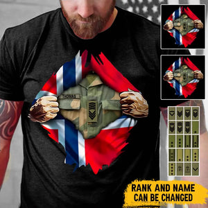 Personalized Norwegian Veteran Rank Camo Norwegian Flag T-shirt Printed LVA241823