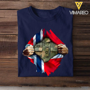 Personalized Norwegian Veteran Rank Camo Norwegian Flag T-shirt Printed LVA241823