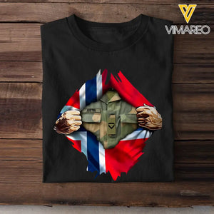 Personalized Norwegian Veteran Rank Camo Norwegian Flag T-shirt Printed LVA241823