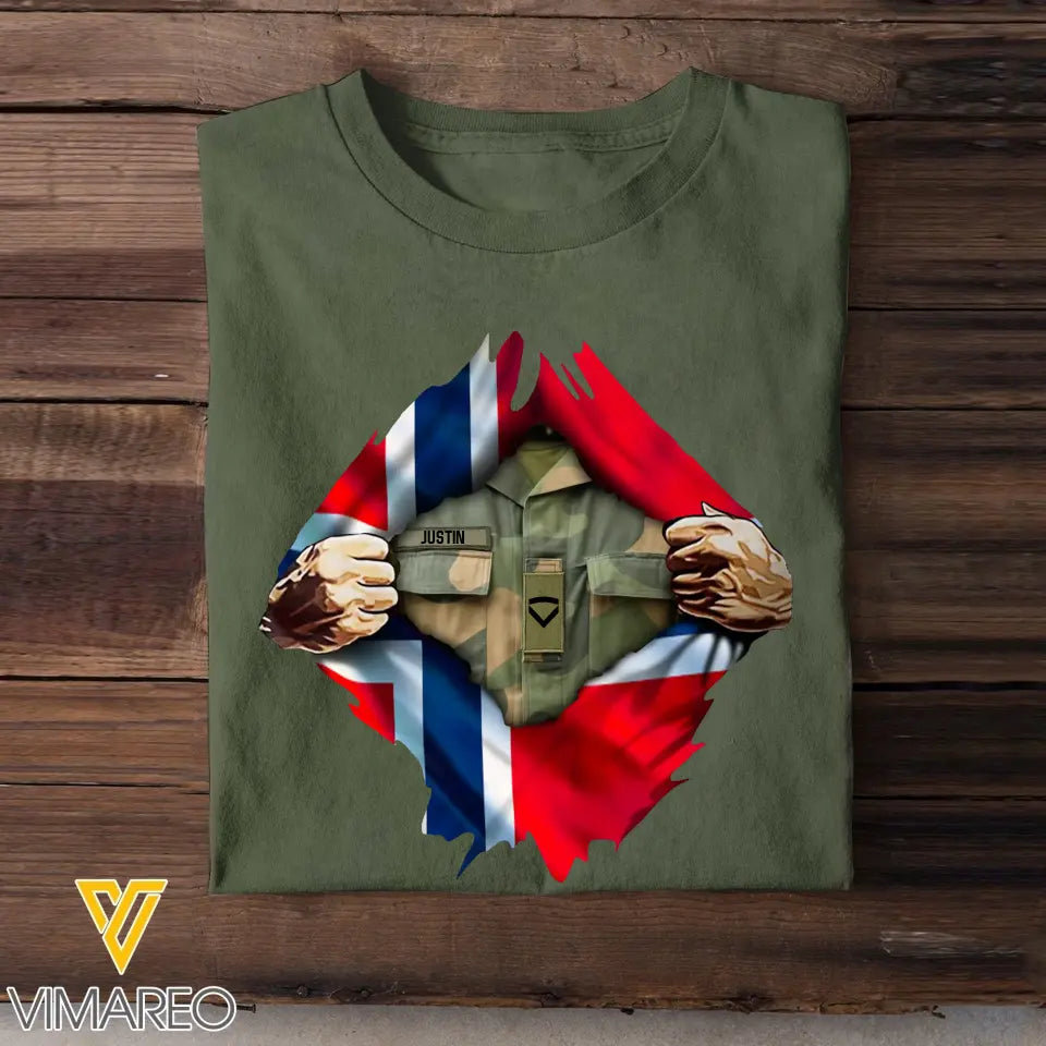Personalized Norwegian Veteran Rank Camo Norwegian Flag T-shirt Printed LVA241823