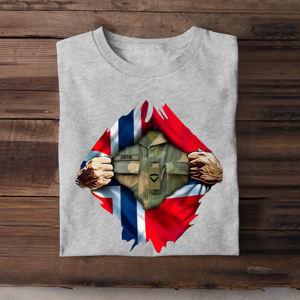 Personalized Norwegian Veteran Rank Camo Norwegian Flag T-shirt Printed LVA241823