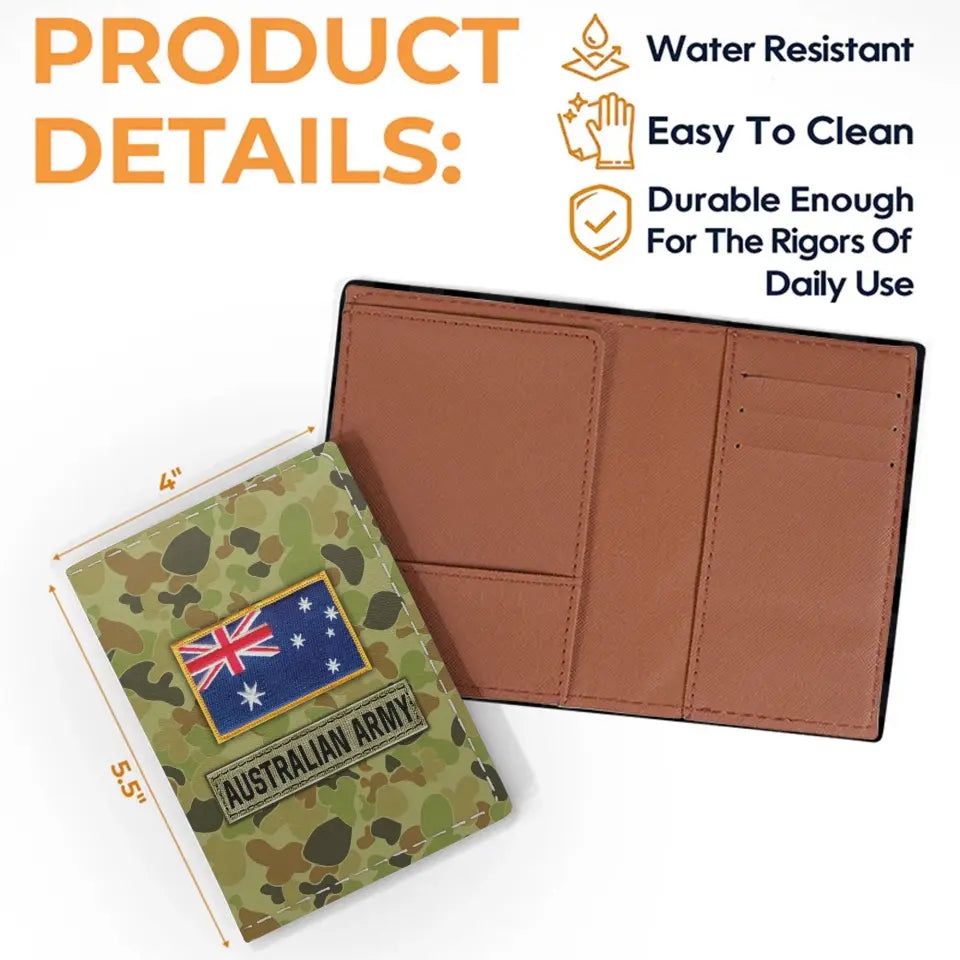 Personalized Australian Army Veteran Rank Camo & Name Passport Holder Printed AHVA241821
