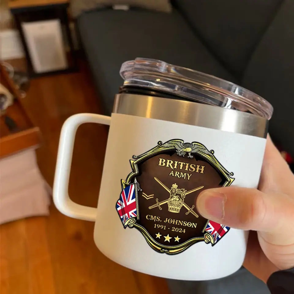 Personalized British Army Veteran Rank Gold & Service Time Coffee Cup 2D Printed AHHN241815