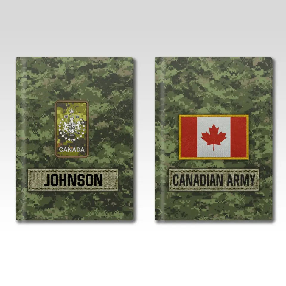Personalized Canadian Army Veteran Rank Camo & Name Passport Holder Printed AHVA241821