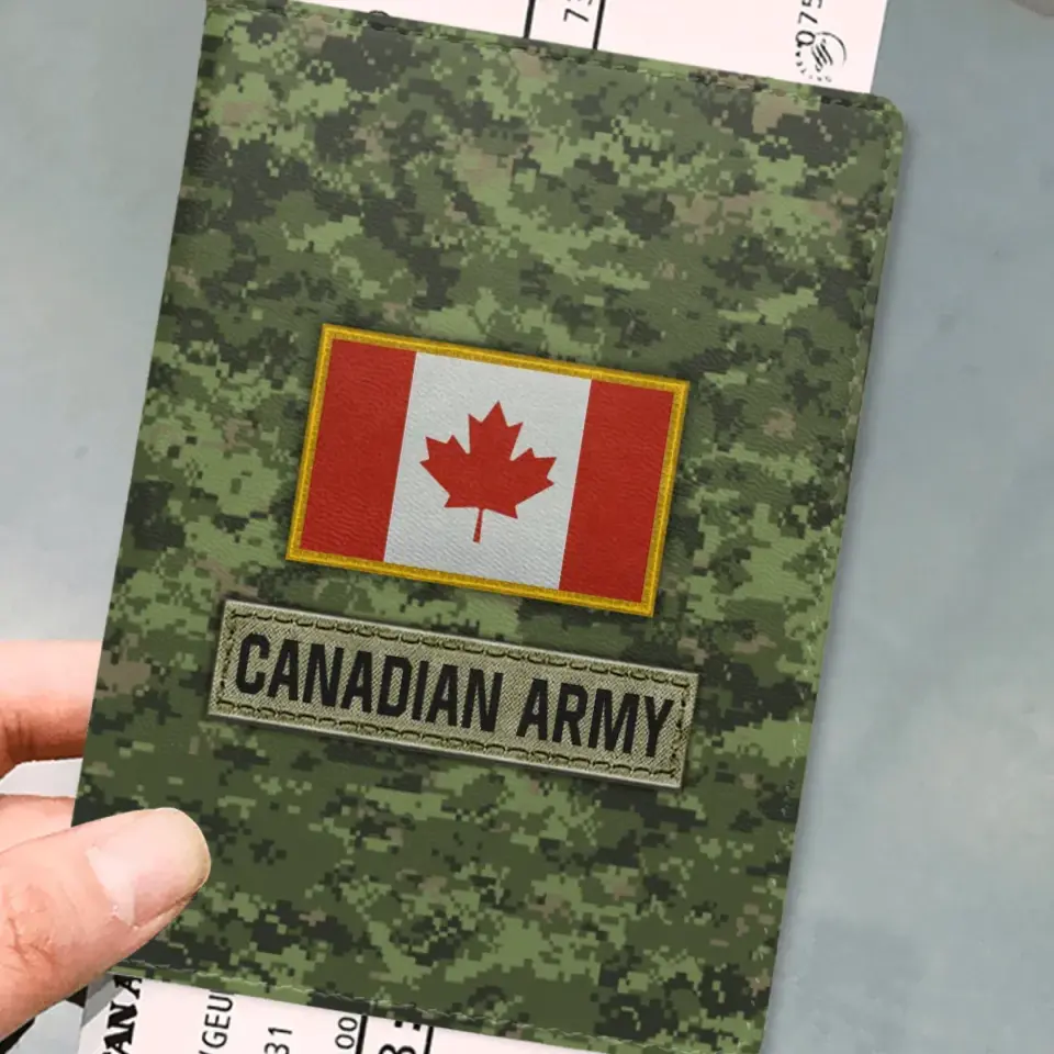 Personalized Canadian Army Veteran Rank Camo & Name Passport Holder Printed AHVA241821