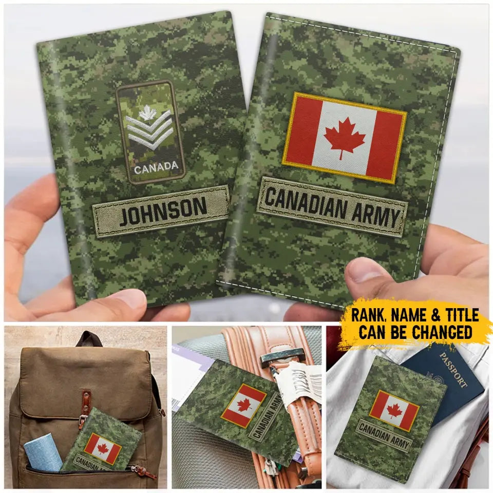 Personalized Canadian Army Veteran Rank Camo & Name Passport Holder Printed AHVA241821