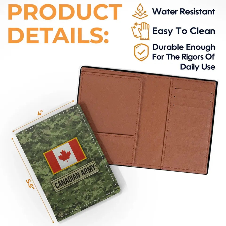 Personalized Canadian Army Veteran Rank Camo & Name Passport Holder Printed AHVA241821