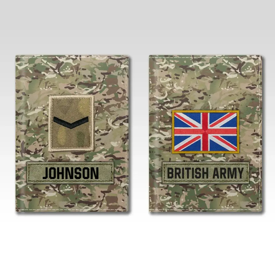Personalized British Army Veteran Rank Camo & Name Passport Holder Printed AHVA241821