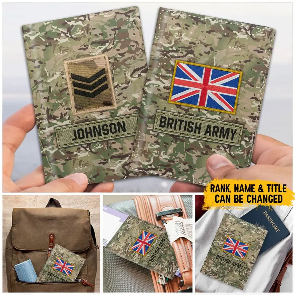 Personalized British Army Veteran Rank Camo & Name Passport Holder Printed AHVA241821