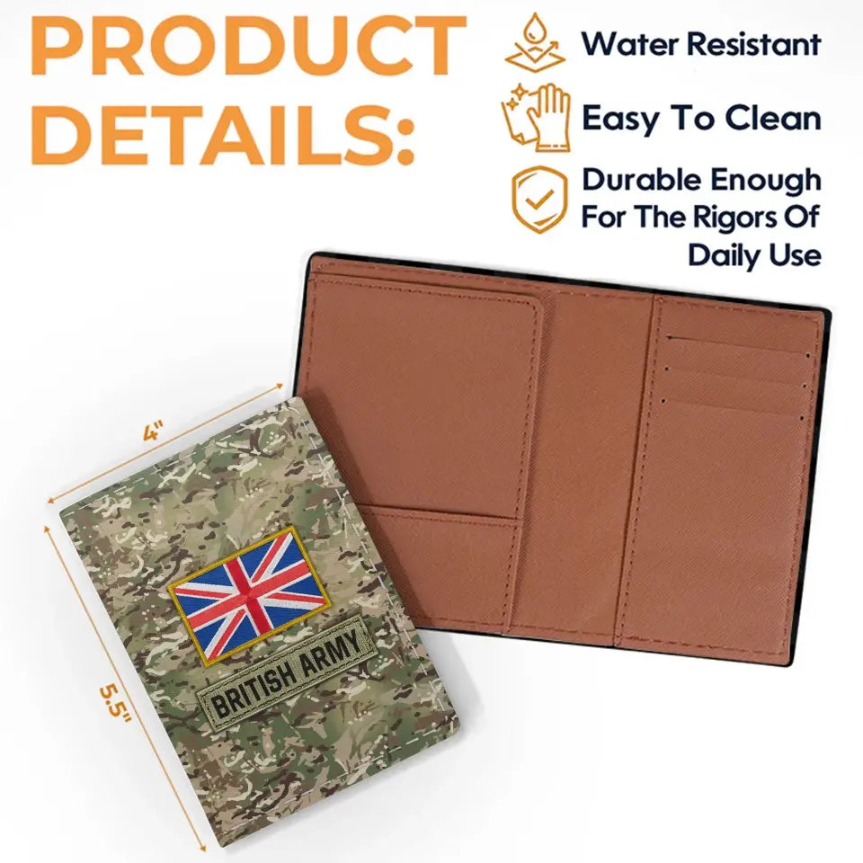 Personalized British Army Veteran Rank Camo & Name Passport Holder Printed AHVA241821