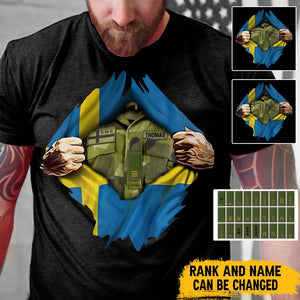 Personalized Swedish Veteran Rank Camo Swedish Flag T-shirt Printed LVA241823