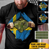 Personalized Swedish Veteran Rank Camo Swedish Flag T-shirt Printed LVA241823