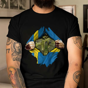 Personalized Swedish Veteran Rank Camo Swedish Flag T-shirt Printed LVA241823