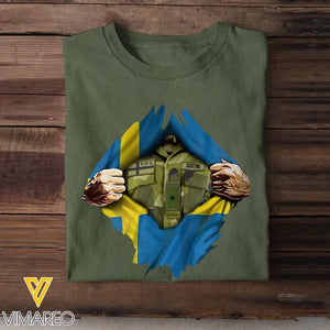 Personalized Swedish Veteran Rank Camo Swedish Flag T-shirt Printed LVA241823