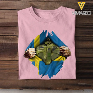 Personalized Swedish Veteran Rank Camo Swedish Flag T-shirt Printed LVA241823